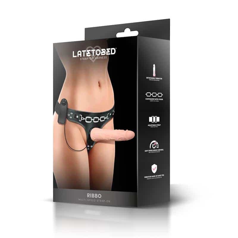 Strap-On Vibrante Latetobed Ribbo Dildo Realistico 19 cm Ø 4 cm Telecomando Harness LT-733 - 2