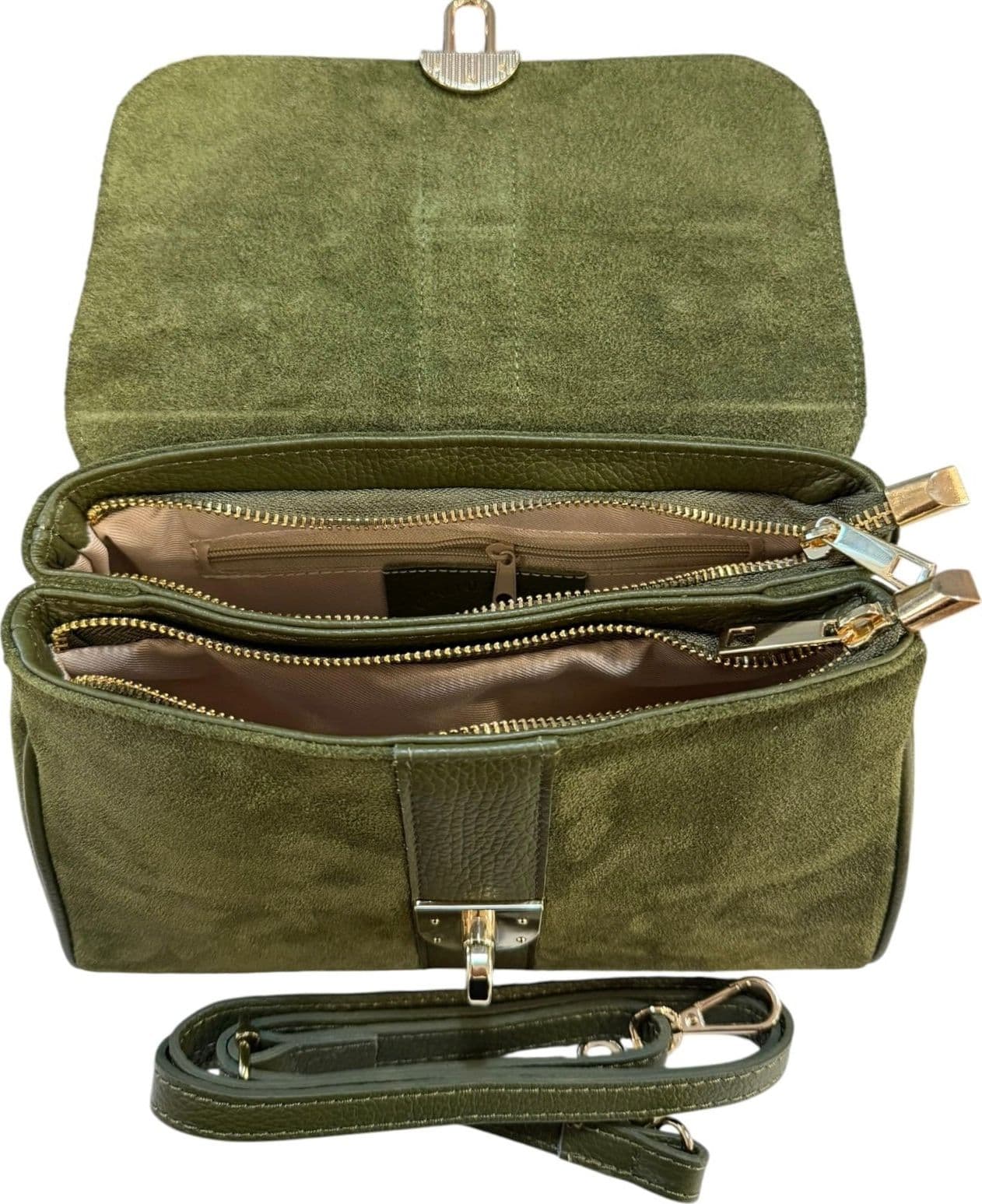 Modarno Borsa donna a mano/tracolla in Camoscio vera pelle 26x12x16 cm - 12