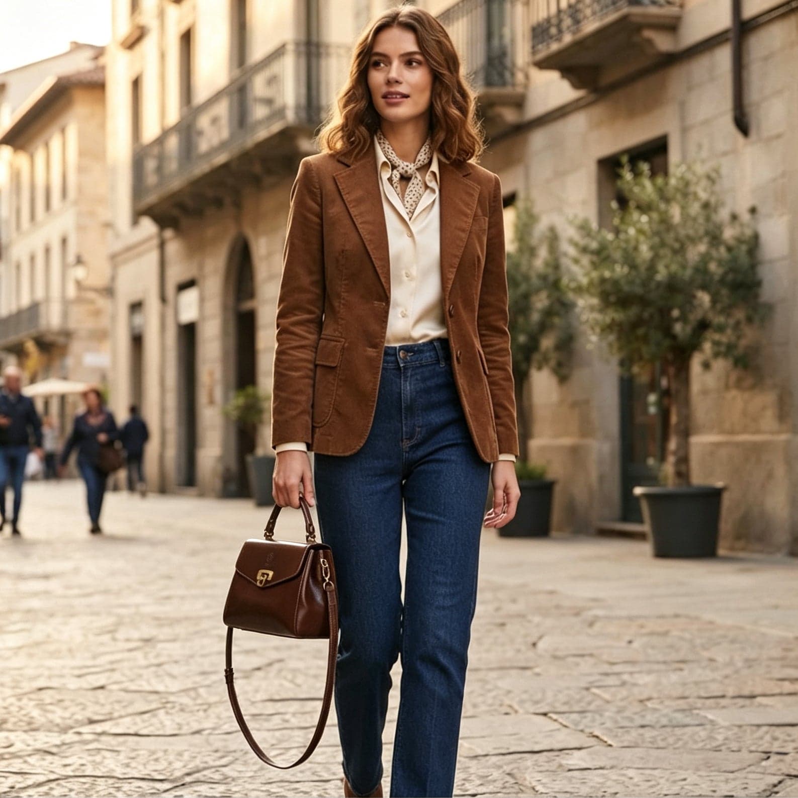 Modarno Borsa donna a mano e tracolla in vera pelle Vacchetta 22x11x17 cm - 7