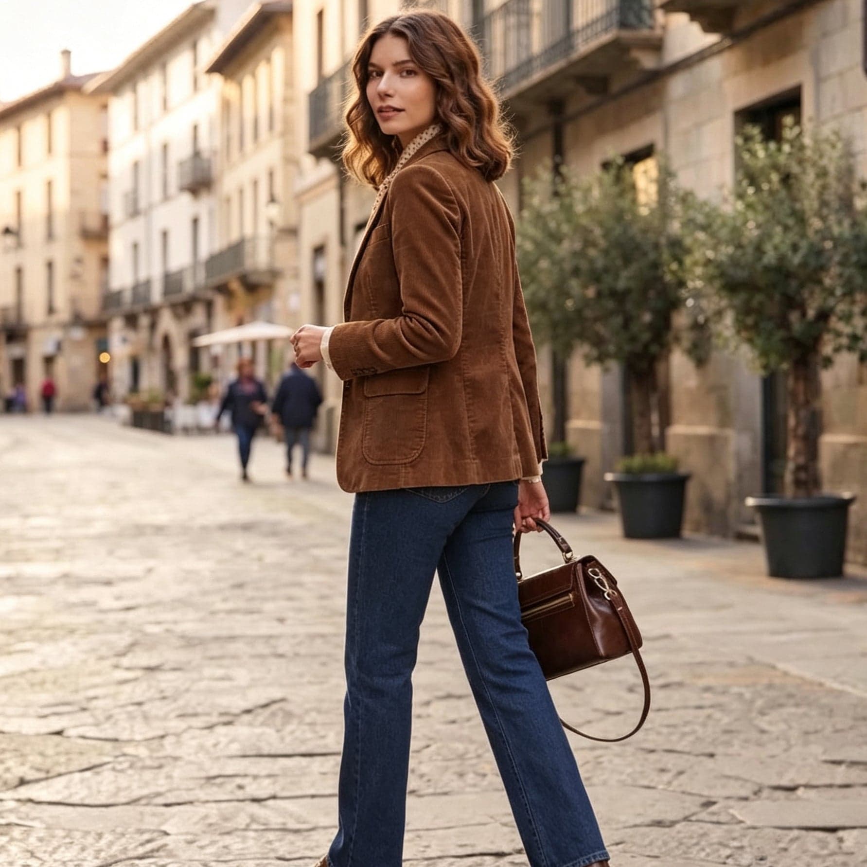 Modarno Borsa donna a mano e tracolla in vera pelle Vacchetta 22x11x17 cm - 8