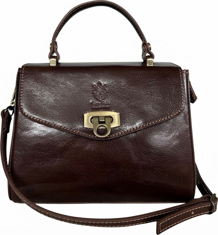 Modarno Borsa donna a mano e tracolla in vera pelle Vacchetta 22x11x17 cm - 9