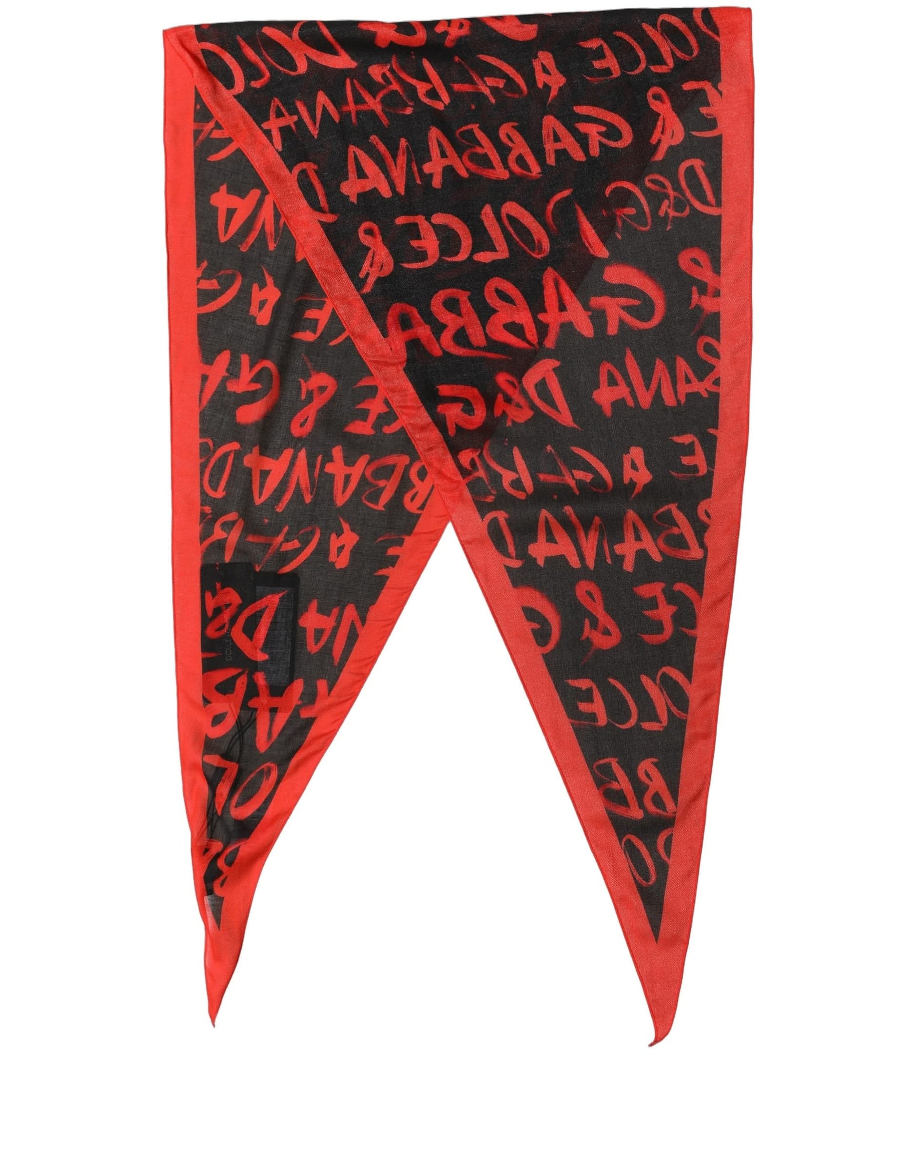 Dolce & Gabbana Men Red Black Graffiti Logo Lace Stole Scarf - 3