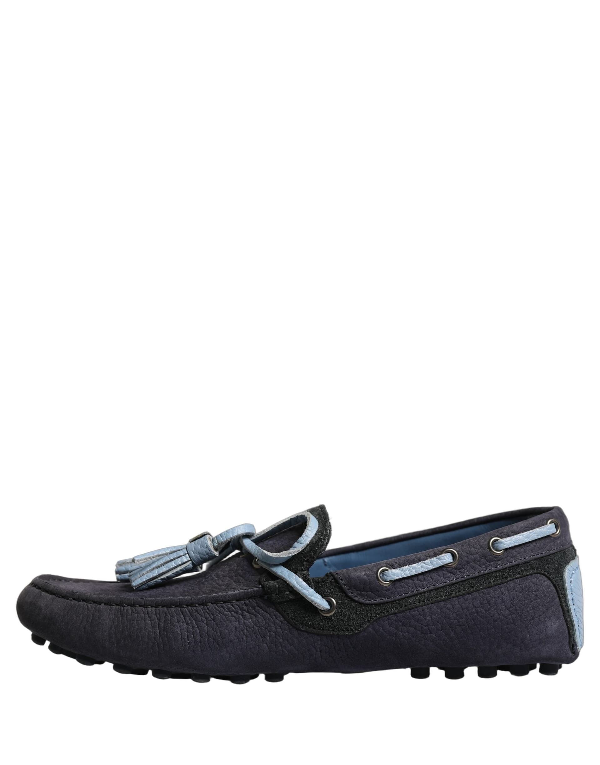 Dolce & Gabbana Navy Blue Suede Leather Tassel Loafers Shoes - 7