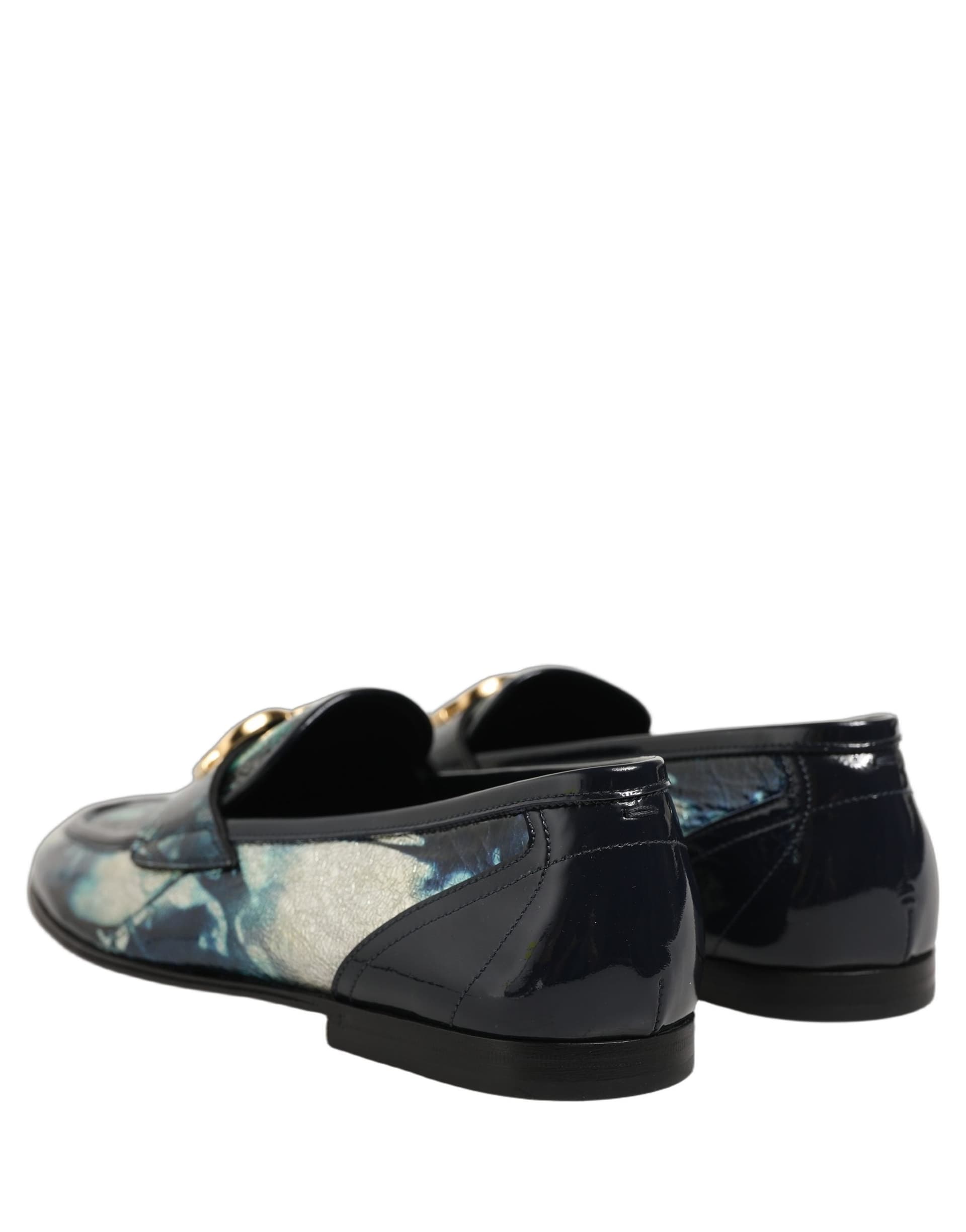 Dolce & Gabbana Metallic Blue Silver Leather DG Loafers Shoes - 5