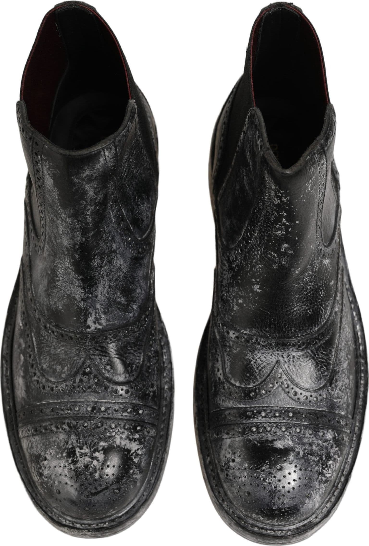 Dolce & Gabbana Black Gray Leather Ankle Chelsea Boots Shoes - 3