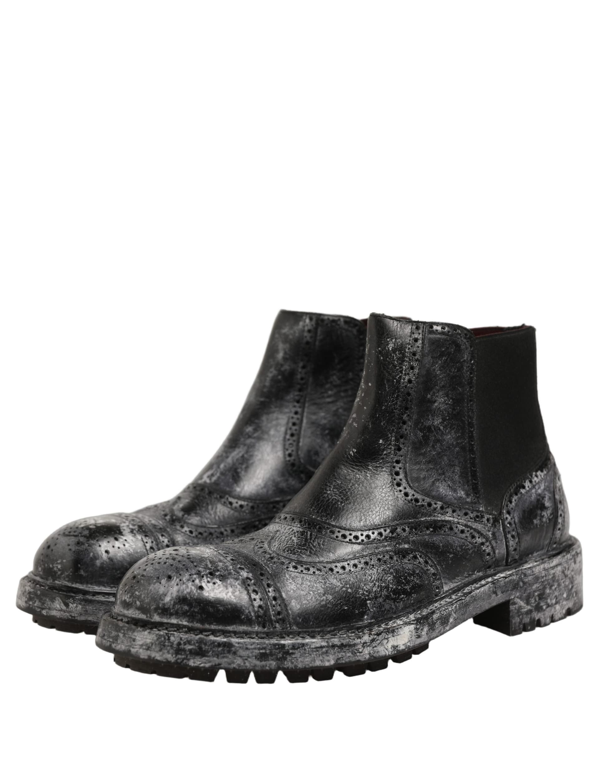 Dolce & Gabbana Black Gray Leather Ankle Chelsea Boots Shoes - 4