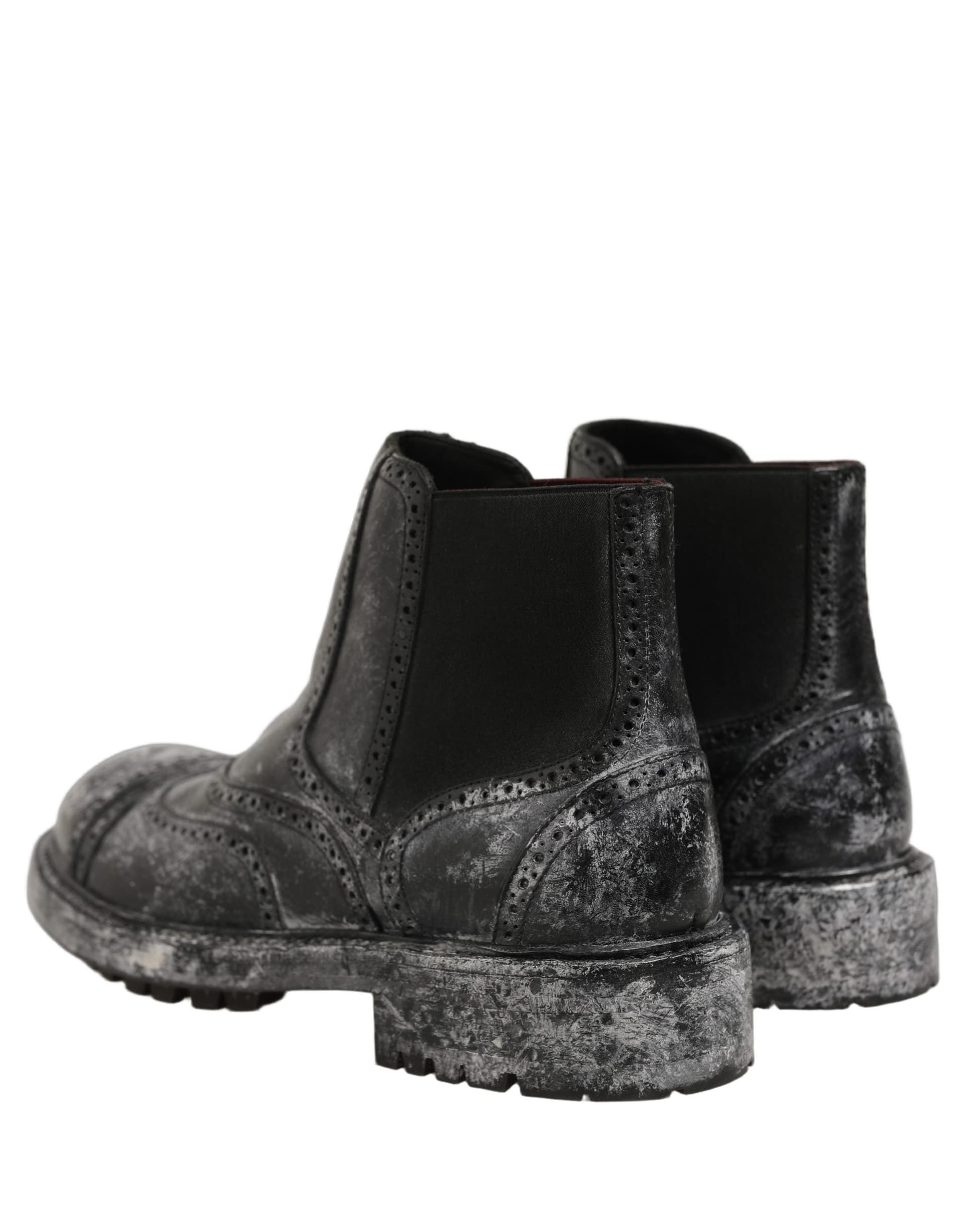 Dolce & Gabbana Black Gray Leather Ankle Chelsea Boots Shoes - 5