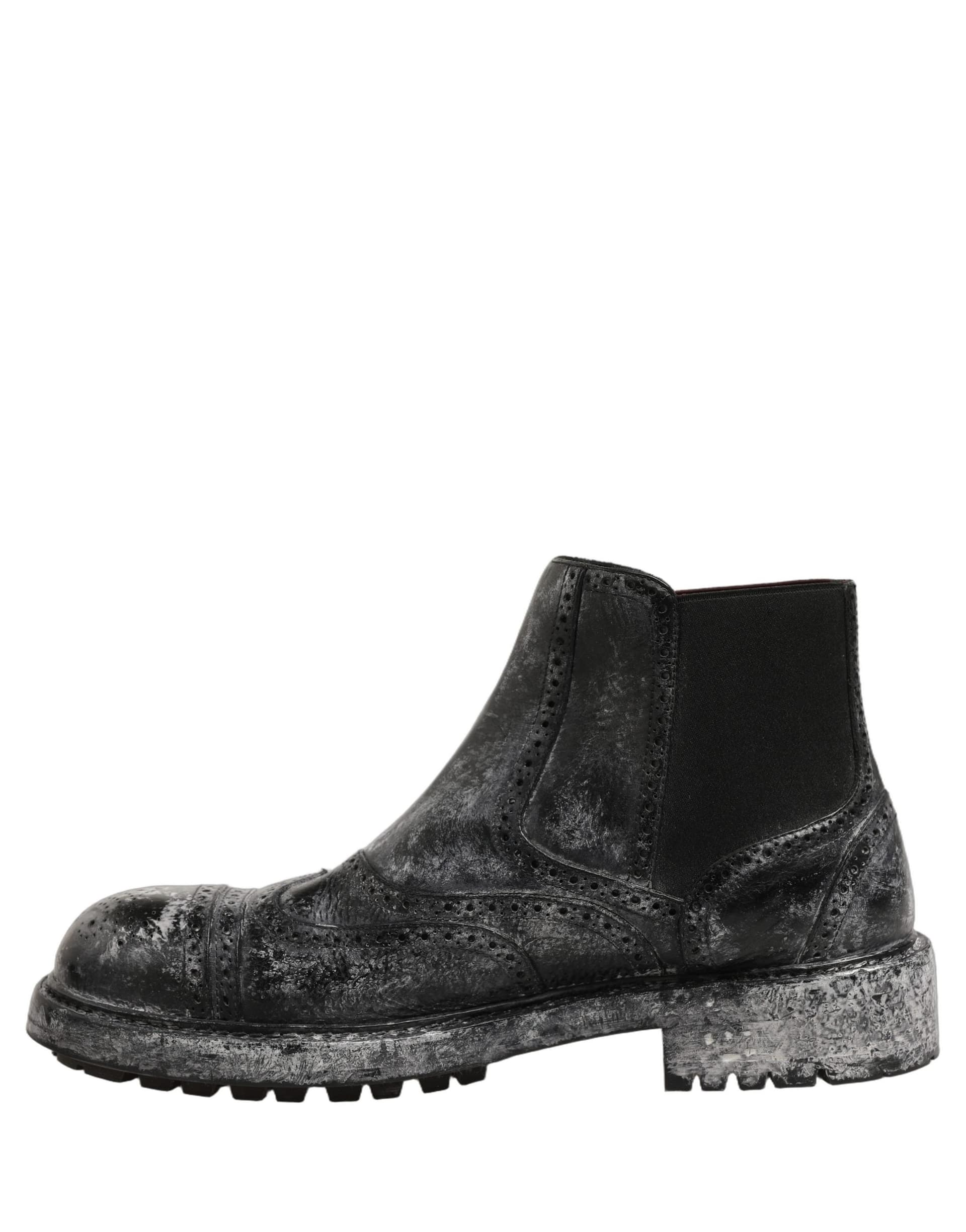 Dolce & Gabbana Black Gray Leather Ankle Chelsea Boots Shoes - 6