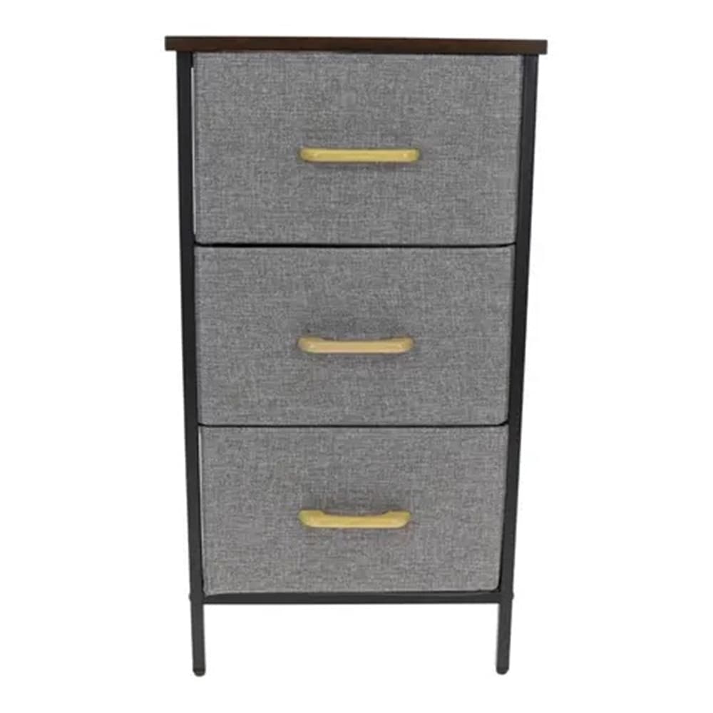 COMODINO 3 CASSETTI TESSUTO CASSETTIERA LEGNO METALLO MOBILETTO INDUSTRIALE MODERNO 62203 - 7