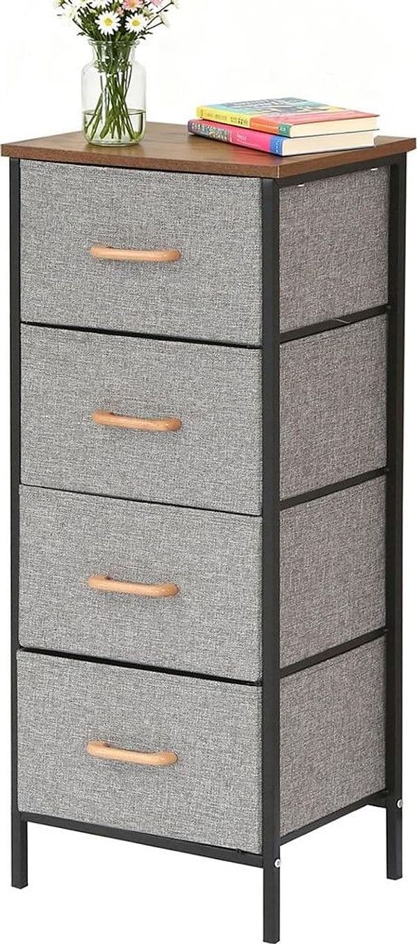 COMODINO 4 CASSETTI TESSUTO CASSETTIERA LEGNO METALLO MOBILETTO INDUSTRIALE MODERNO 62204 - 3