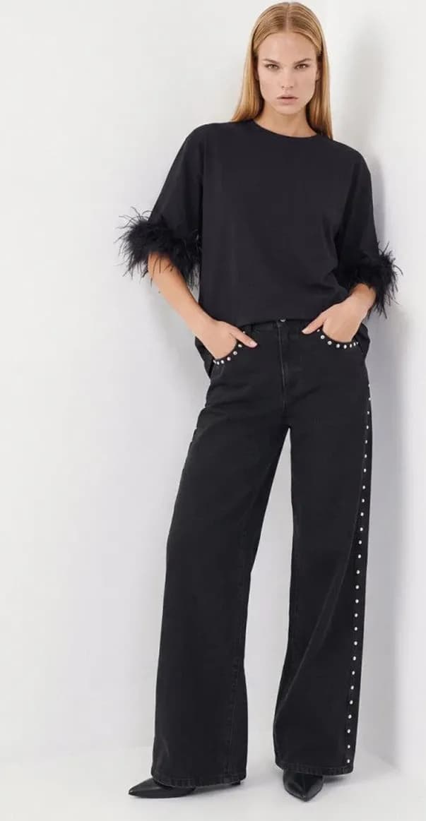 Maglia maniche corte con piume | ACCESS FASHION - 1