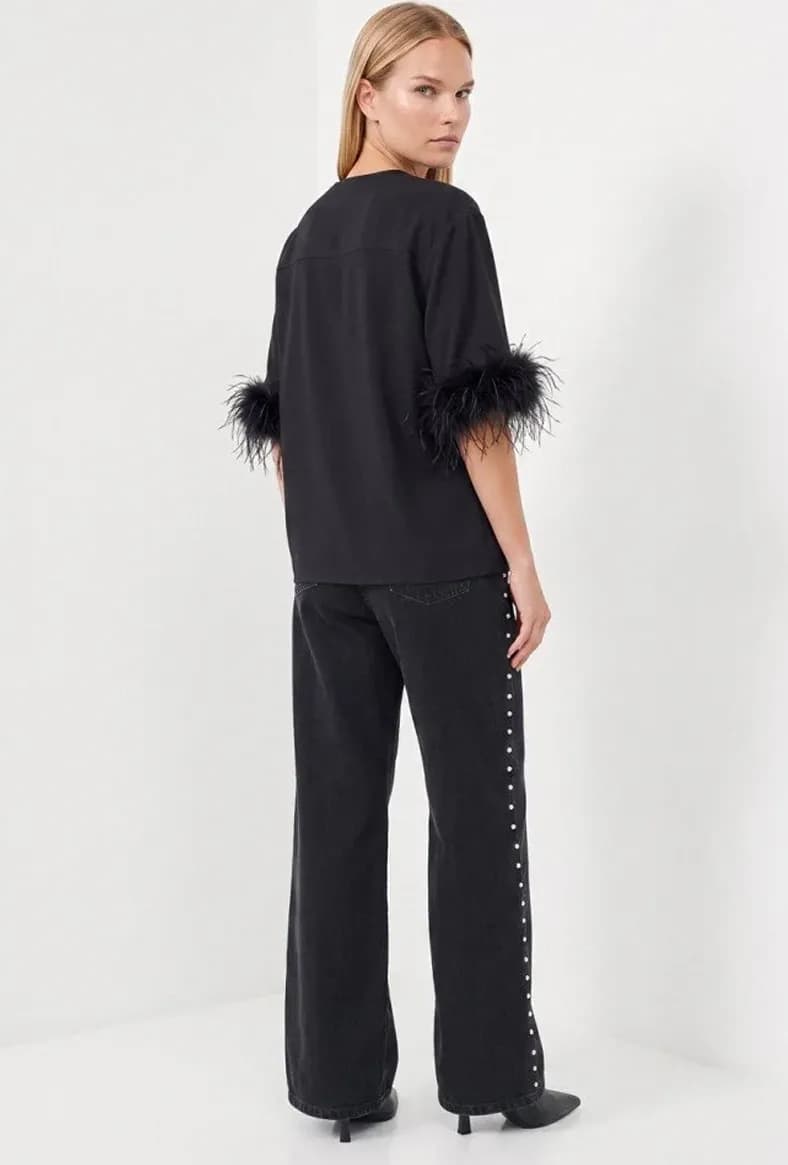 Maglia maniche corte con piume | ACCESS FASHION - 2