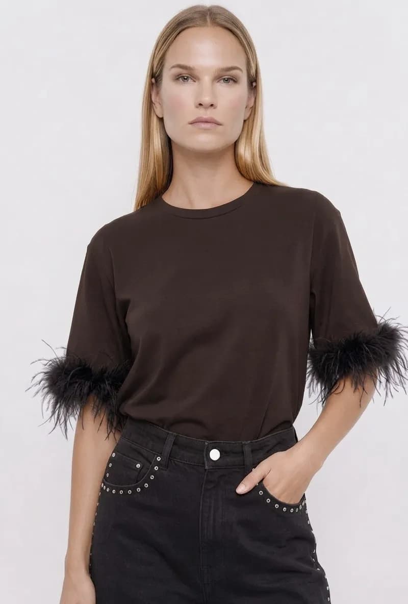 Maglia maniche corte con piume | ACCESS FASHION - 4