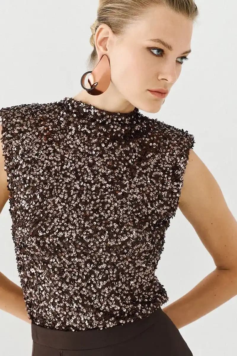 Top smanicato con paillettes e spalline imbottite | ACCESS FASHION - 3