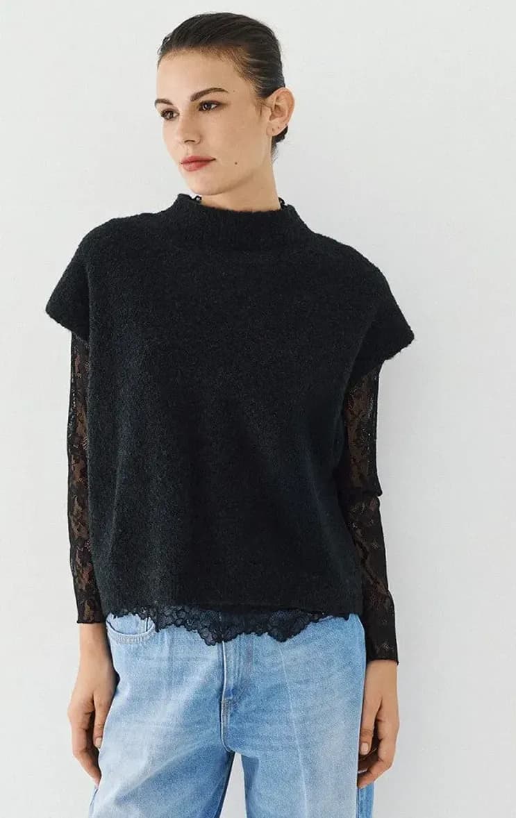 Top smanicato in maglia con maniche in pizzo | ACCESS FASHION - 10