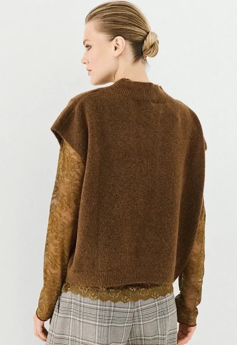 Top smanicato in maglia con maniche in pizzo | ACCESS FASHION - 2