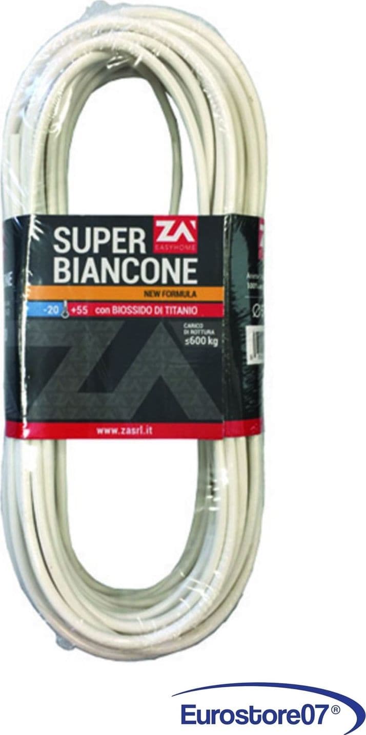 Cavetto stendibiancheria acciaio zincato rivestito in pvc bianco - ø mm.5x mt.20