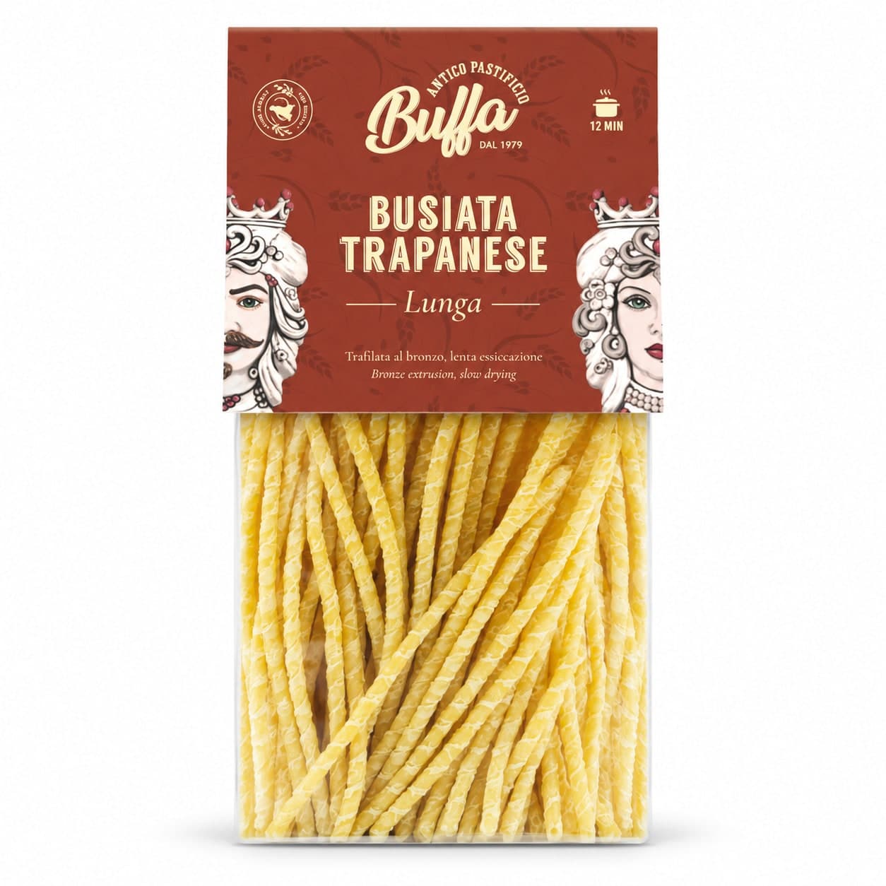 Pasta Busiata Trapanese Lunga | Trafilata in Bronzo | Lenta Essiccazione | Pastificio Buffa, Sicilia | 500g