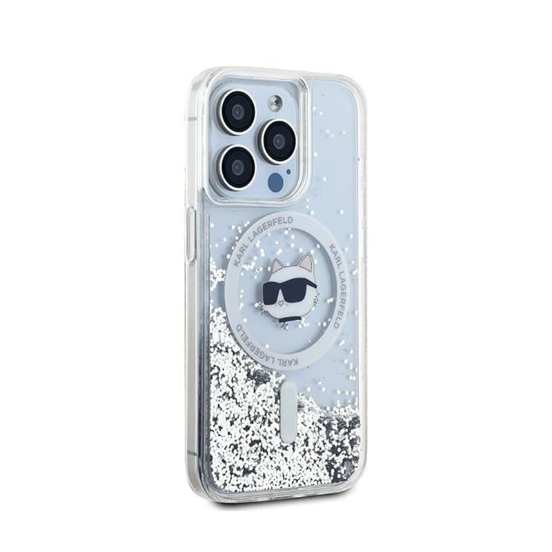Karl Lagerfeld Liquid Glitter Choupette Head MagSafe - iPhone 15 Pro Max Case (Transparent) - 4