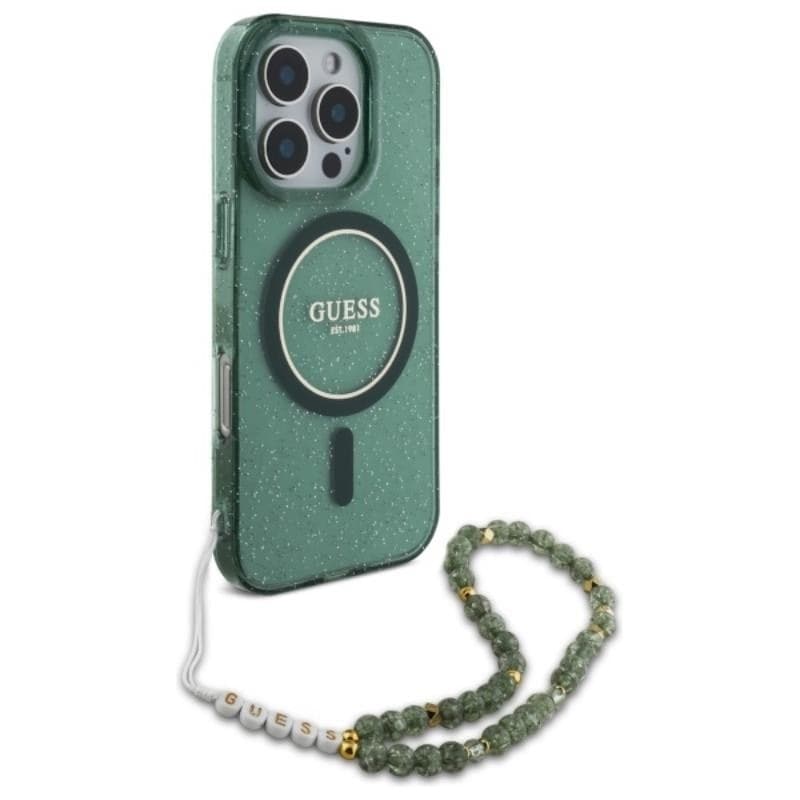 Guess IML Glitter With Pearl Strap MagSafe - Case for iPhone 16 Pro Max (Green) - 3