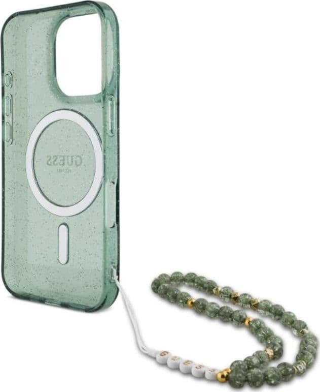 Guess IML Glitter With Pearl Strap MagSafe - Case for iPhone 16 Pro Max (Green) - 6
