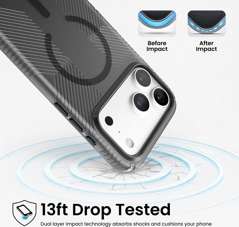 Speck Presidio Lux Grip MagSafe - Custodia per iPhone 18 Pro Max / 17 Pro Max (Ossidiana) - 8