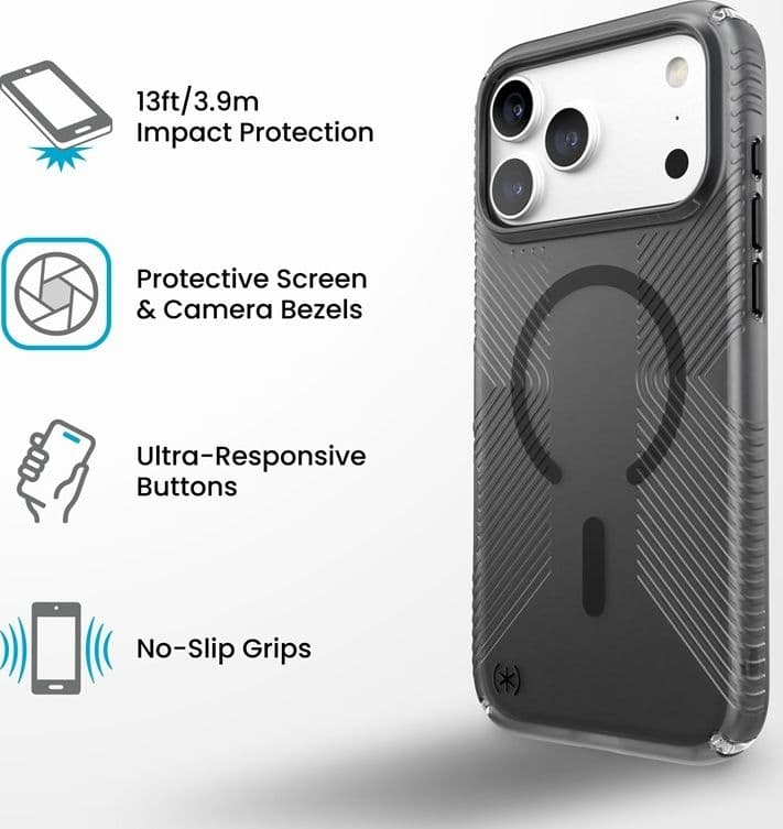 Speck Presidio Lux Grip MagSafe - Custodia per iPhone 18 Pro Max / 17 Pro Max (Ossidiana) - 10
