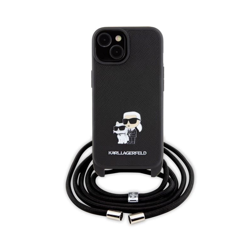 Karl Lagerfeld Crossbody Saffiano Metal Pin Karl & Choupette - Case for iPhone 15 Plus (Black) - 2