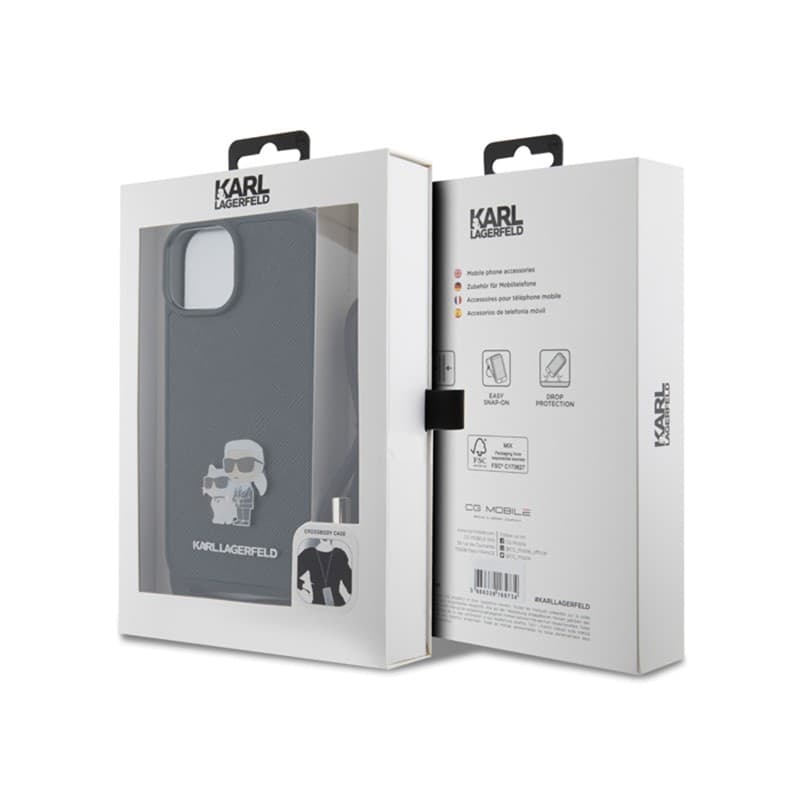Karl Lagerfeld Crossbody Saffiano Metal Pin Karl & Choupette - Case for iPhone 15 Plus (Black) - 7