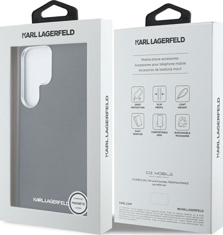 Karl Lagerfeld Saffiano Full Wrapped Elongated Metal Logo MagSafe - Case for Samsung Galaxy S25 Ultra (black) - 8