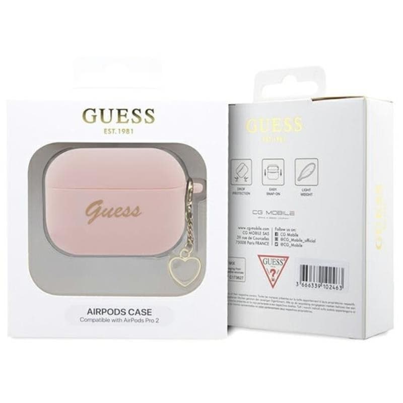 Guess Silicone Heart Charm - Case for Apple AirPods Pro 2 (Pink) - 4