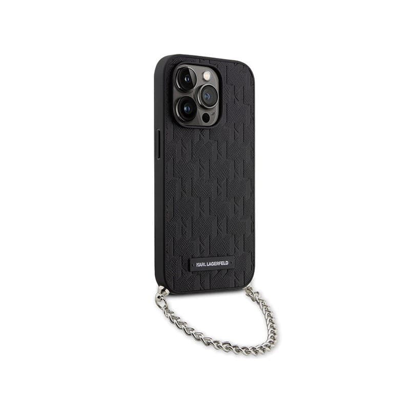 Karl Lagerfeld Saffiano Monogram Chain - Case for iPhone 14 Pro (Black) - 3