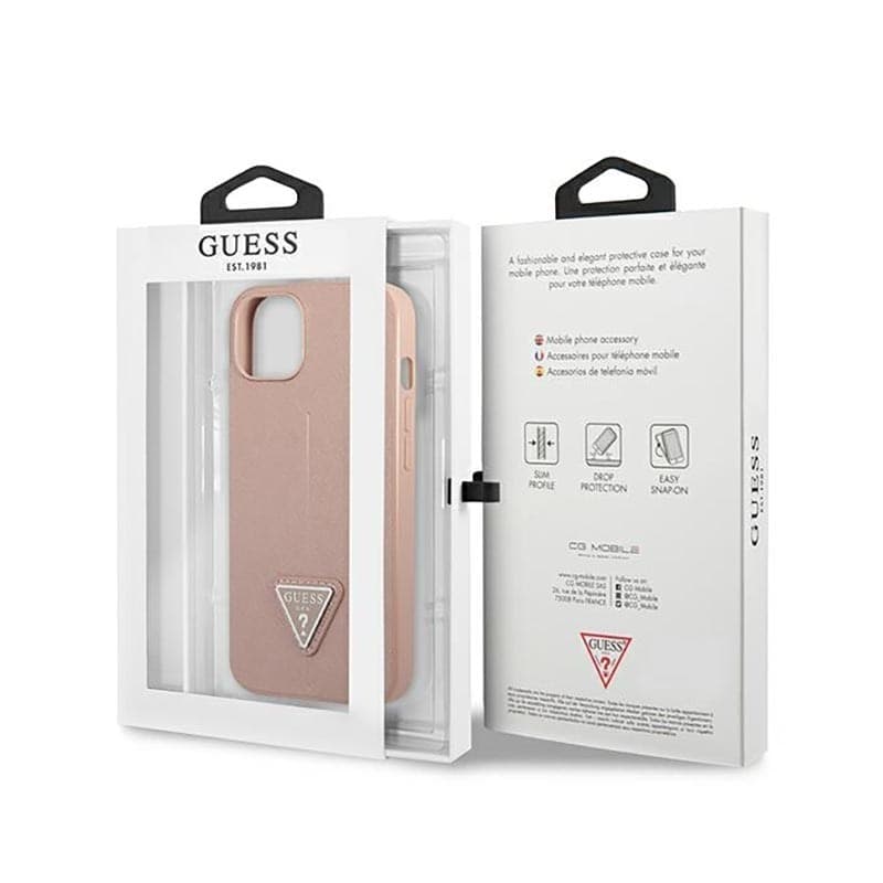 Guess Saffiano Triangle Logo Case - Case for iPhone 14 Plus (Pink) - 8