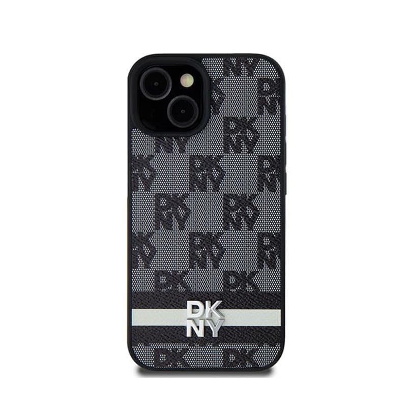 DKNY Leather Checkered Mono Pattern & Printed Stripes - Samsung Galaxy S24 Case (black)