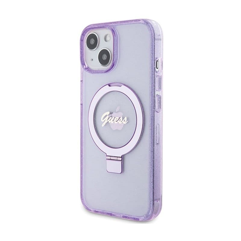 Guess Ring Stand Script Glitter MagSafe - iPhone 15 Plus Case (Purple) - 2