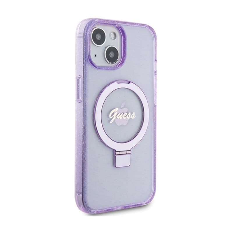 Guess Ring Stand Script Glitter MagSafe - iPhone 15 Plus Case (Purple) - 4