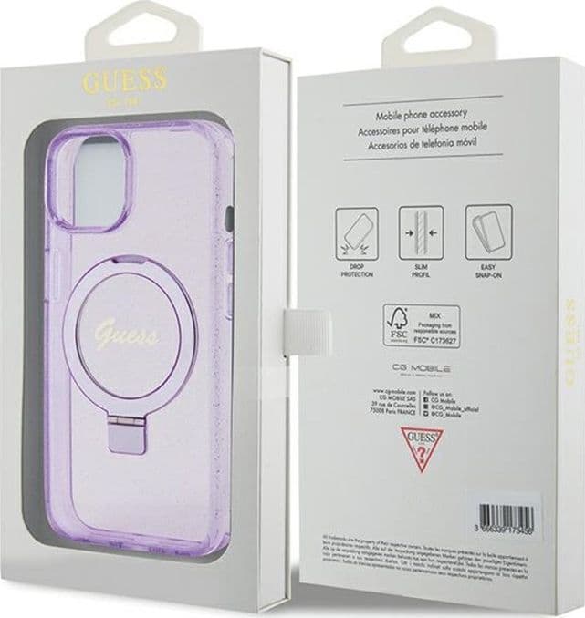 Guess Ring Stand Script Glitter MagSafe - iPhone 15 Plus Case (Purple) - 8