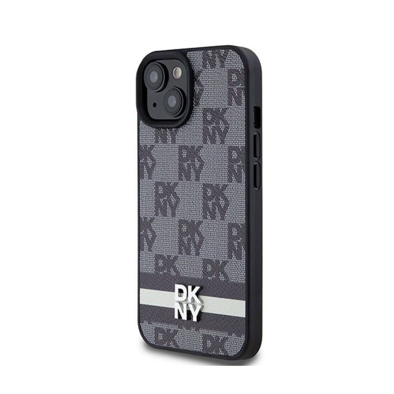DKNY Leather Checkered Mono Pattern & Printed Stripes - iPhone 14 / 15 / 13 Case (black) - 2