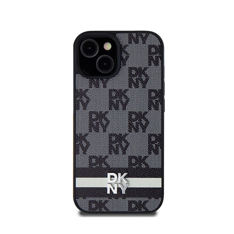 DKNY Leather Checkered Mono Pattern & Printed Stripes - iPhone 14 / 15 / 13 Case (black) - 3