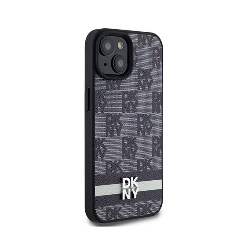 DKNY Leather Checkered Mono Pattern & Printed Stripes - iPhone 14 / 15 / 13 Case (black) - 4