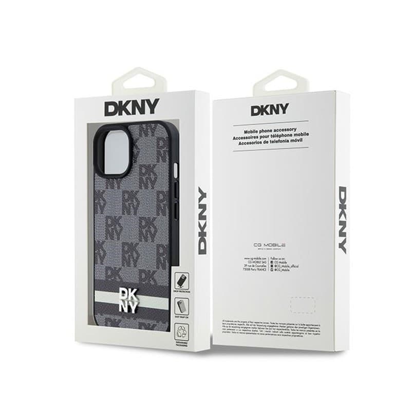 DKNY Leather Checkered Mono Pattern & Printed Stripes - iPhone 14 / 15 / 13 Case (black) - 8