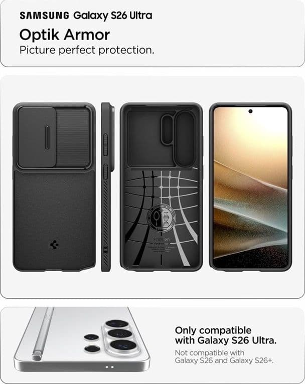 Spigen Optik Armor - Custodia per Samsung Galaxy S26 Ultra (Nero) - 5