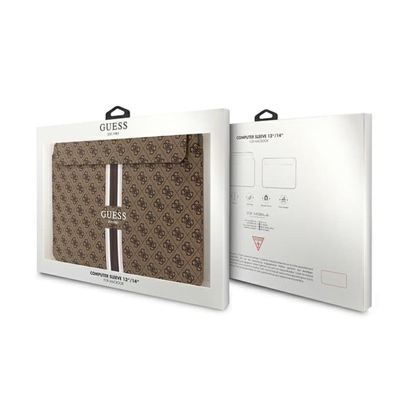 Guess 4G Printed Stripes Computer Sleeve - 14" Notebook Case (Brown) - 4