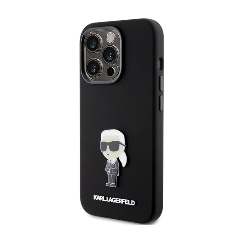 Karl Lagerfeld Silicone Ikonik Metal Pin - iPhone 15 Pro Case (Black) - 2