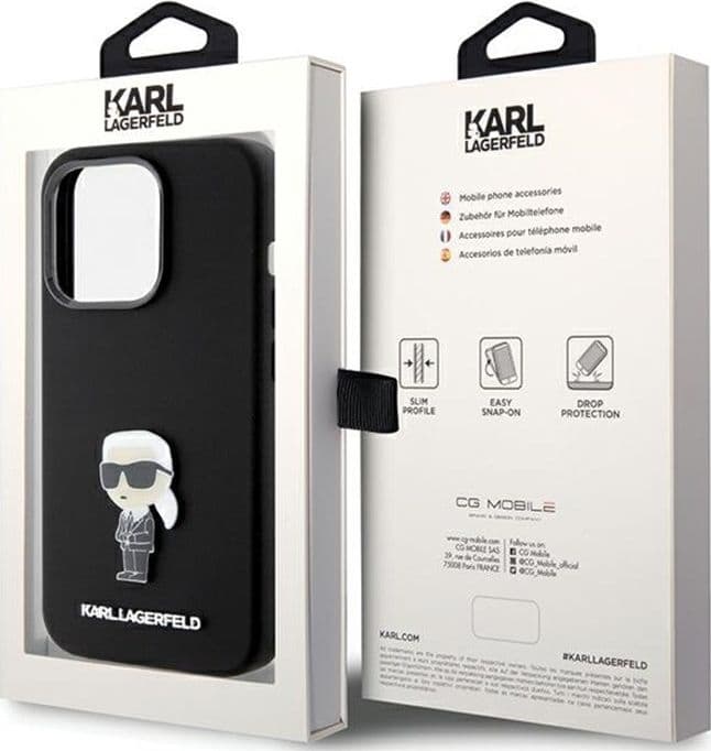 Karl Lagerfeld Silicone Ikonik Metal Pin - iPhone 15 Pro Case (Black) - 8