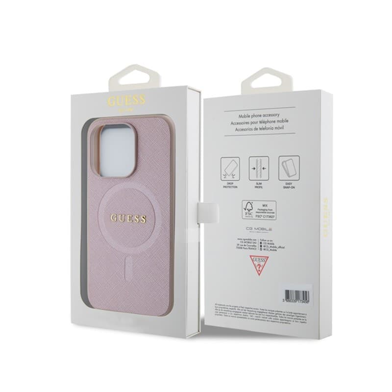 Guess Saffiano MagSafe - Case for iPhone 15 Pro (Pink) - 7