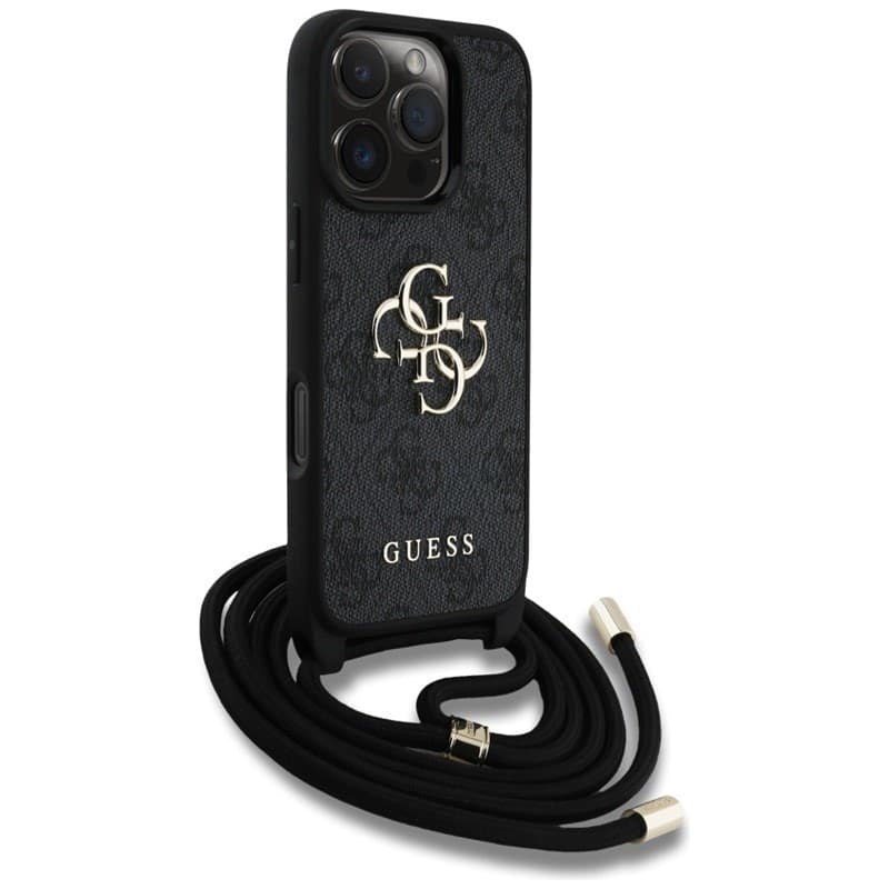 Guess 4G Big Logo Cord Strap Crossbody - Case for iPhone 16 Pro (black) - 3