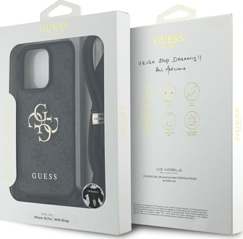 Guess 4G Big Logo Cord Strap Crossbody - Case for iPhone 16 Pro (black) - 7
