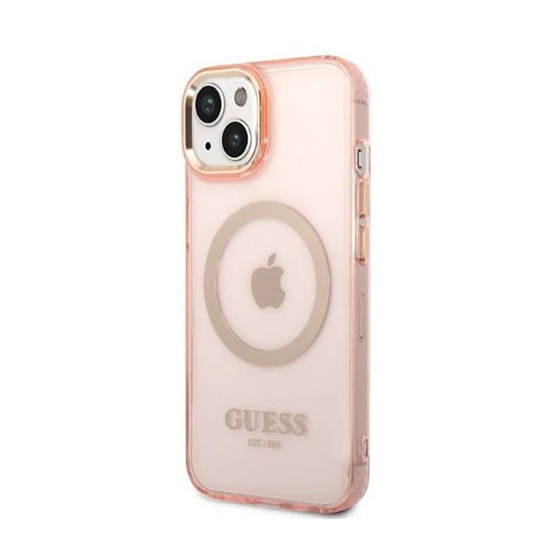 Guess Gold Outline Translucent MagSafe - Case for iPhone 14 Plus (Pink) - 2