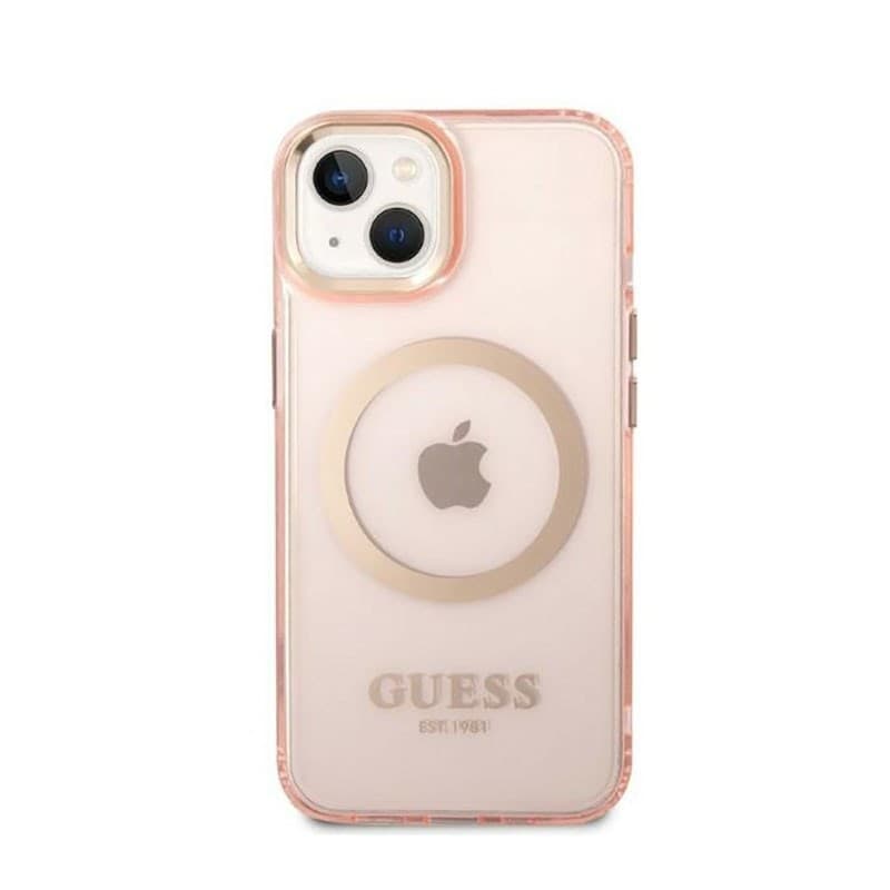 Guess Gold Outline Translucent MagSafe - Case for iPhone 14 Plus (Pink) - 3
